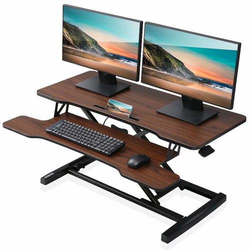 Bench Sit Stand Desk for Two Walnut Top