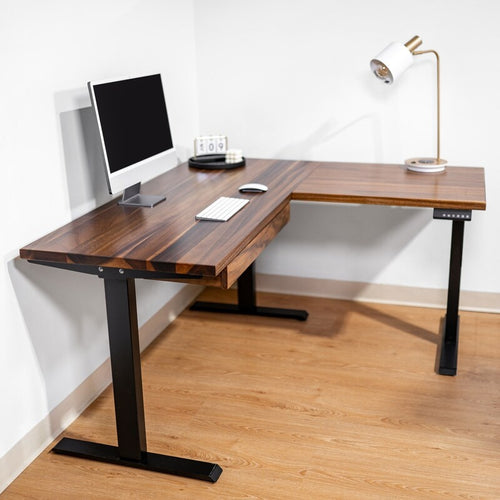 Corner Sit Stand Desk 1800 by 800 Walnut Top