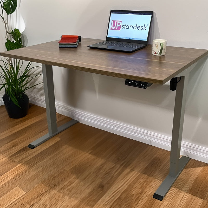 Essential Single Motor Sit Stand Desk 1200 by 700 Walnut Top
