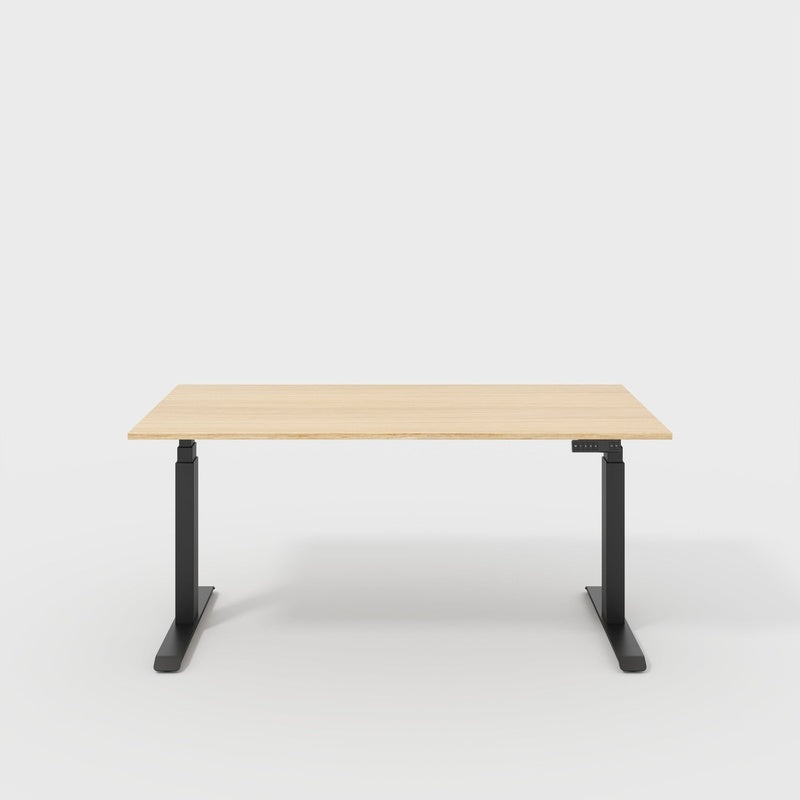 Essential Single Motor Sit Stand Desk 1600 by 800 Oak Top