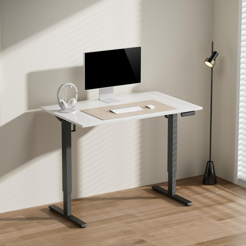 Sit Stand Desk with Cable Tray and Power 1200 by 700 White Top