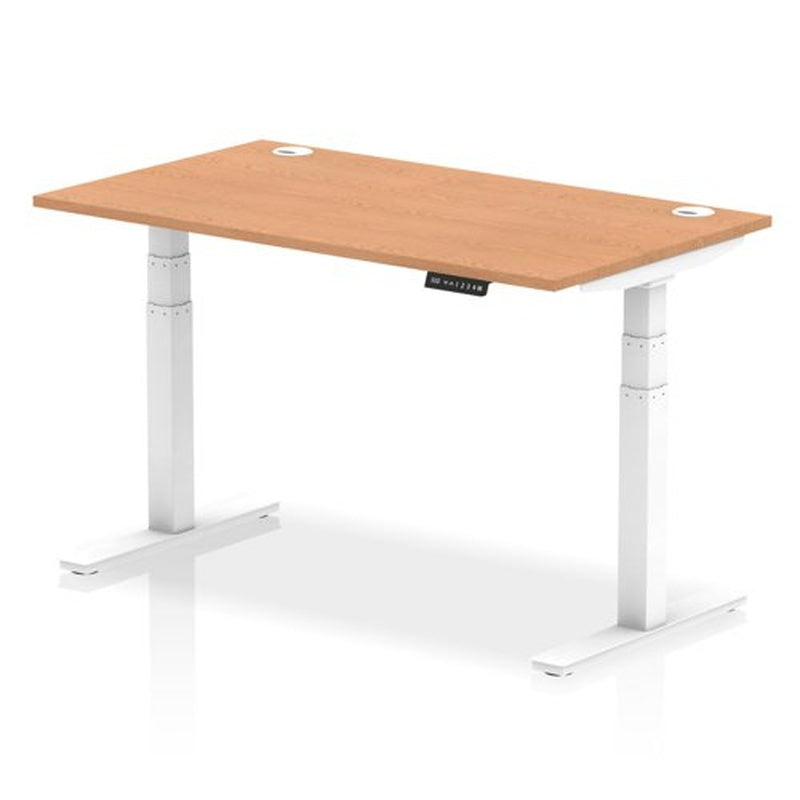 Sit Stand Desk with Cable Tray and Power 1400 by 800 Oak Top