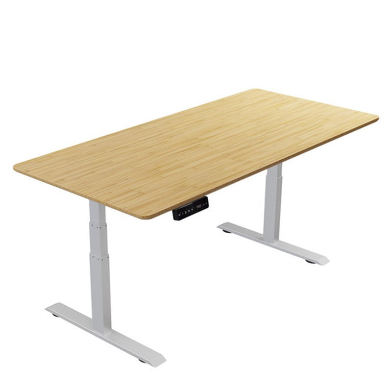 Sit Stand Desk with Cable Tray and Power 1600 by 800 Bamboo Top