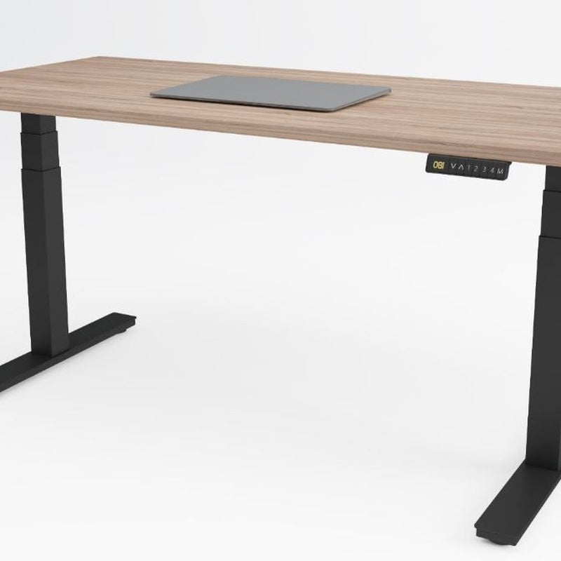 Sit Stand Desk with Cable Tray and Power 1600 by 800 Oak Top