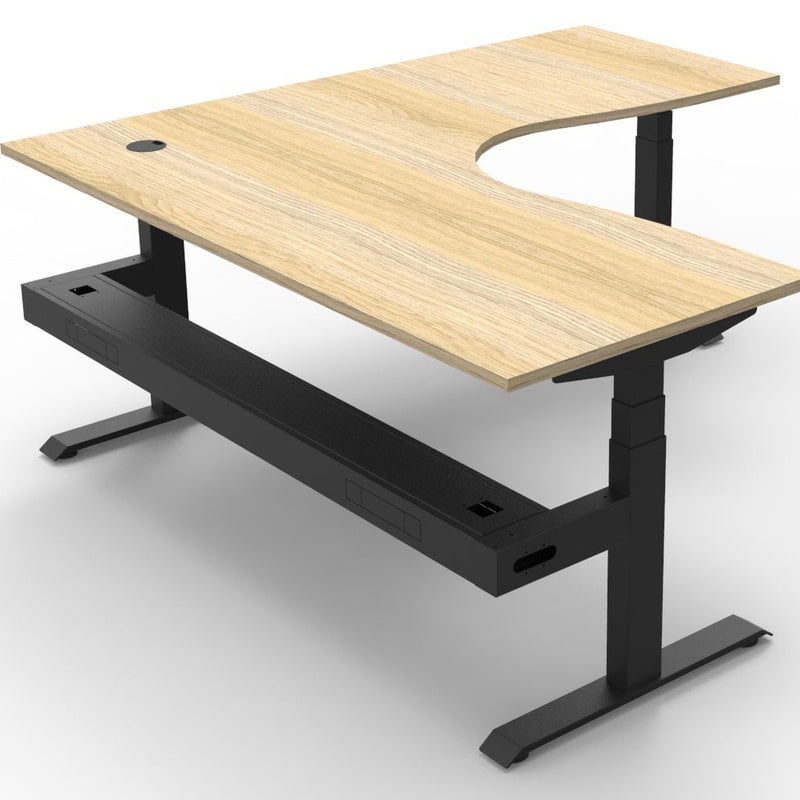 Sit Stand Desk with Cable Tray and Power 1800 by 800 Oak Top