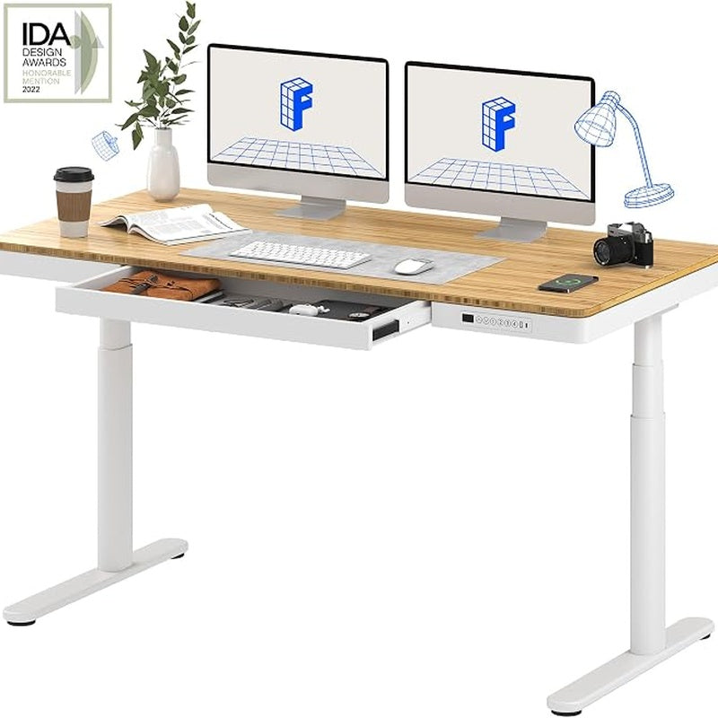Sit Stand Desk with Cable Tray and Power 1800 by 900 Bamboo Top