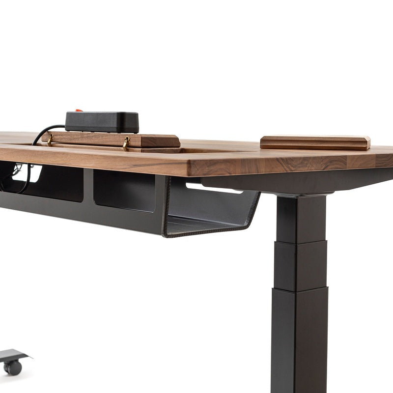 Sit Stand Desk with Cable Tray and Power 1800 by 900 Walnut Top