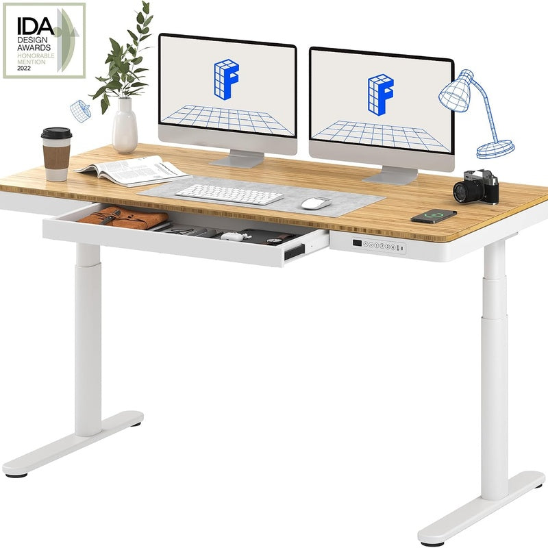 Standing Desk with Under Desk Drawer 1200 by 700 Bamboo Top