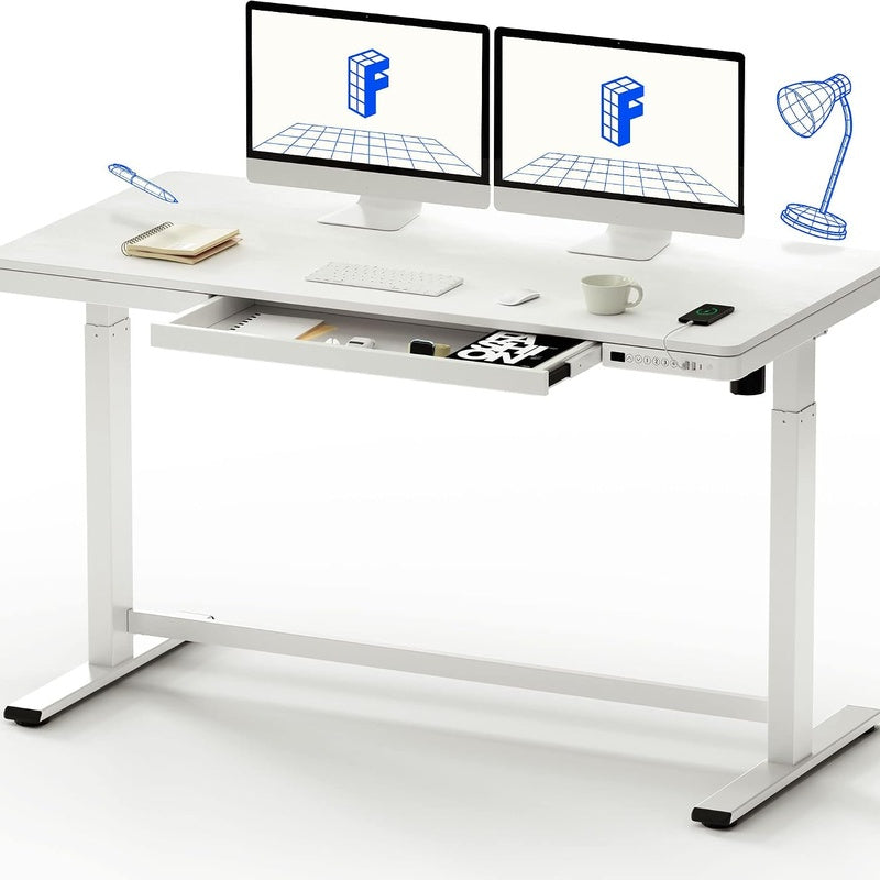 Standing Desk with Under Desk Drawer 1200 by 700 White Top